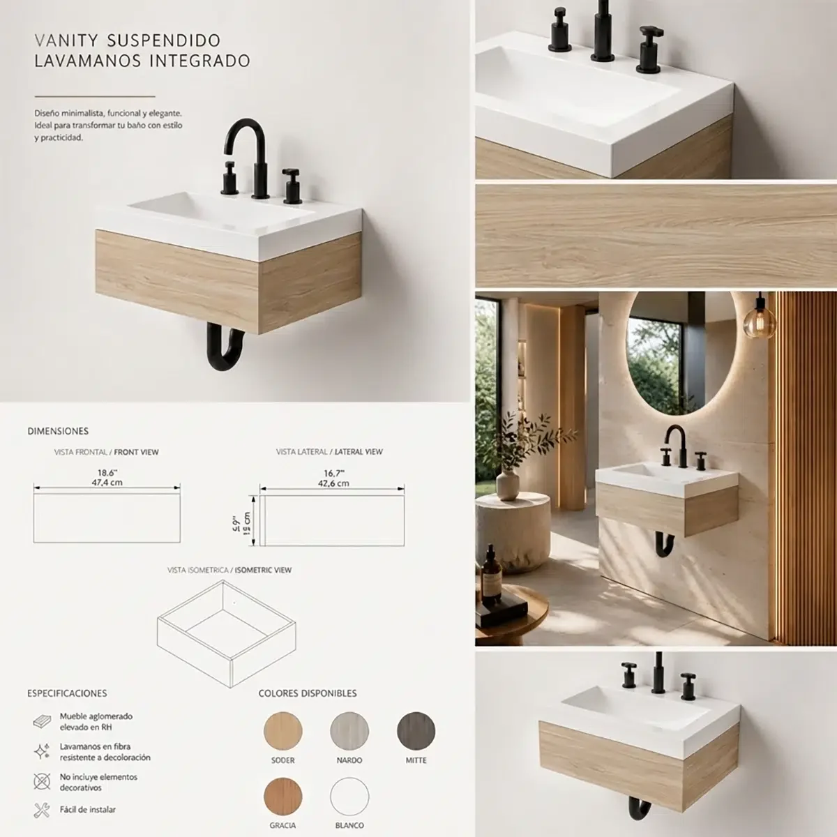 COMBO LAVAMANOS OSLO + MUEBLE GODAI ELEVADO 48X43cm soder FT COMBO LAVAMANOS OSLO + MUEBLE GODAI ELEVADO 48X43cm soder FT