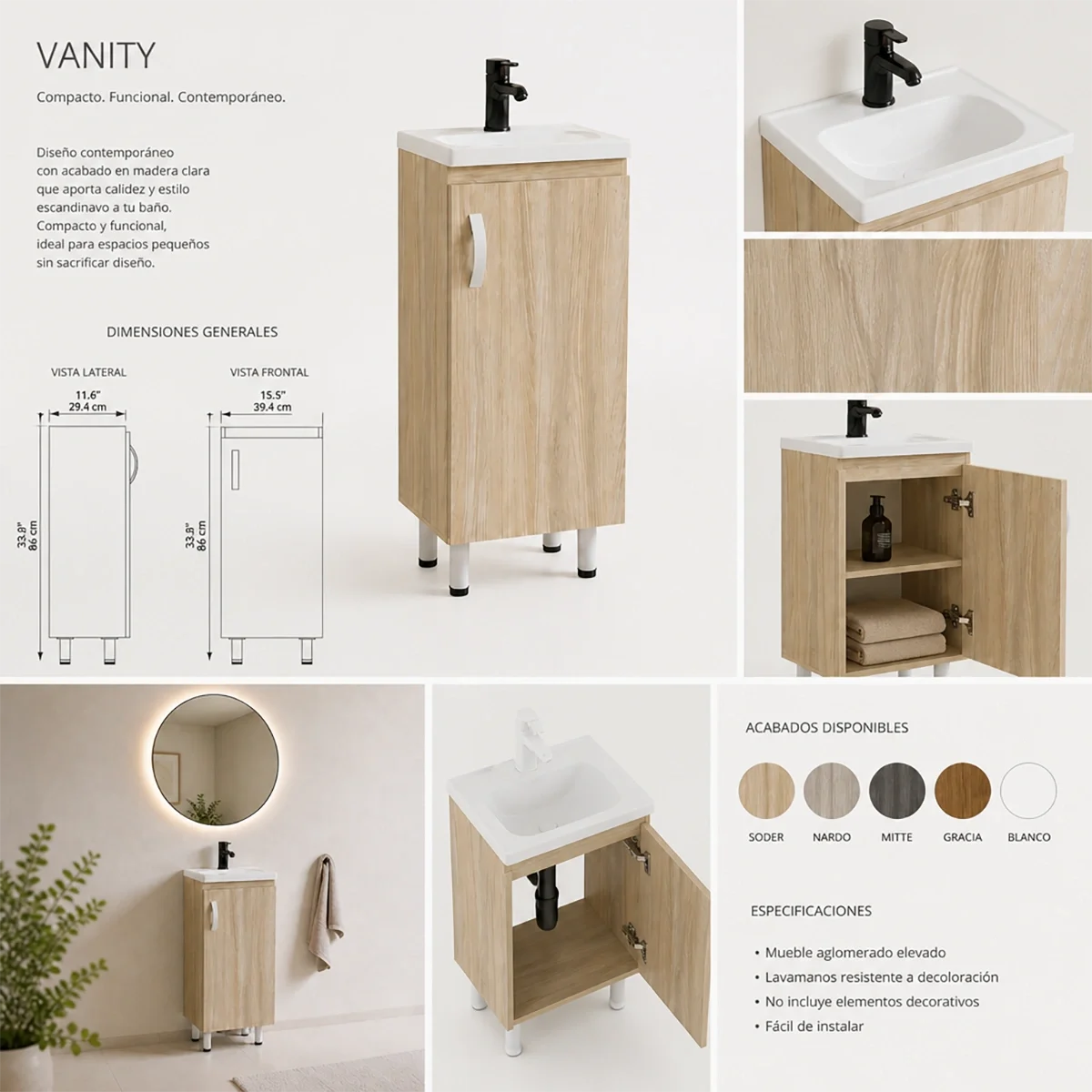 COMBO LAVAMANOS ECO + MUEBLE BÁSICO PISO 40X30cm Generico FT COMBO LAVAMANOS ECO + MUEBLE BÁSICO PISO 40X30cm Generico FT