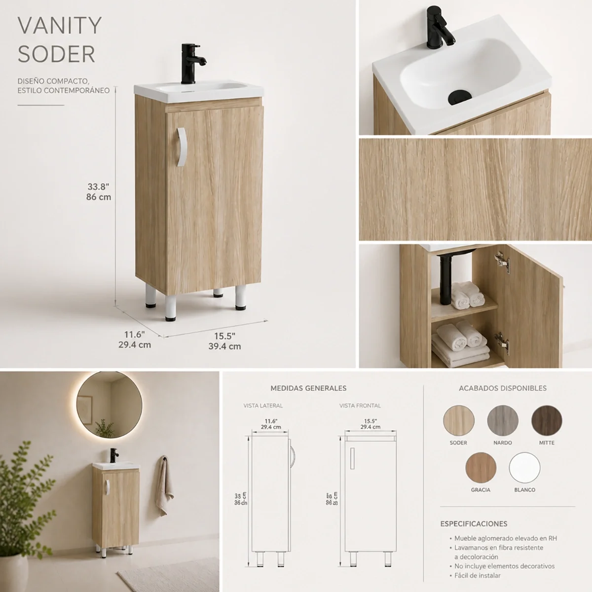 COMBO LAVAMANOS ECO + MUEBLE BÁSICO PISO 40X30cm Soder FT COMBO LAVAMANOS ECO + MUEBLE BÁSICO PISO 40X30cm Soder FT