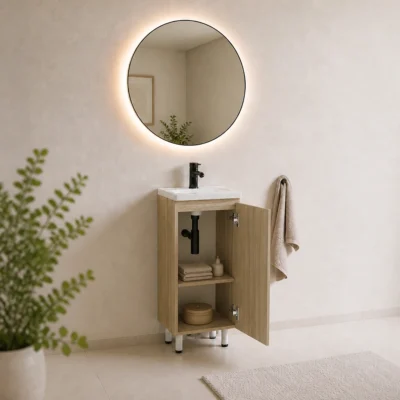 COMBO LAVAMANOS ECO + MUEBLE BÁSICO PISO 40X30cm soder zoom abierto