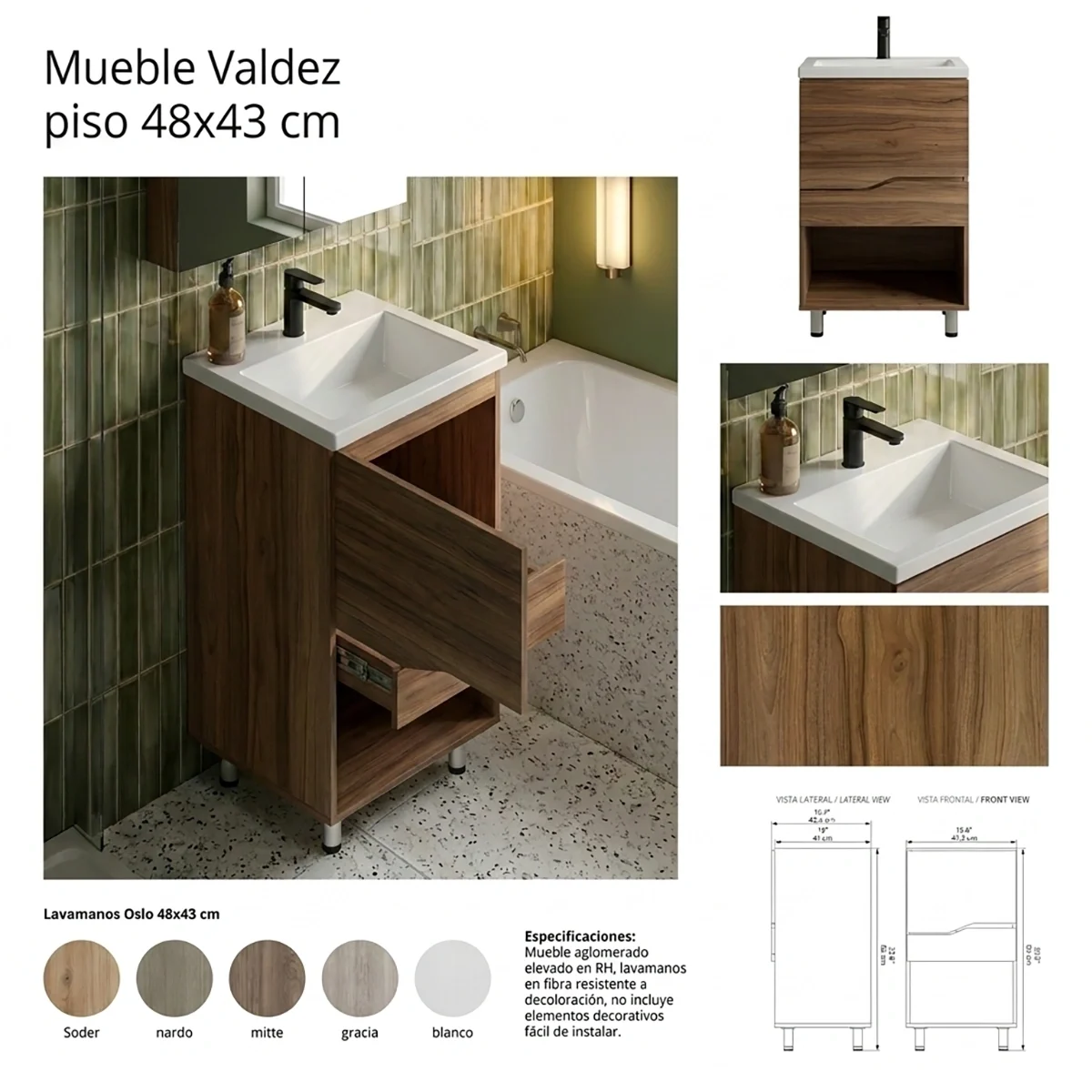COMBO LAVAMANOS OSLO + MUEBLE VALDEZ PISO 48x43CM FT2 gracia COMBO LAVAMANOS OSLO + MUEBLE VALDEZ PISO 48x43CM FT2 gracia
