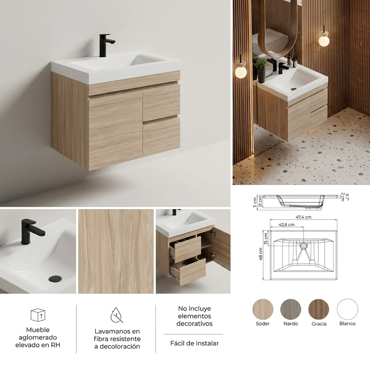 LAVAMANOS TRENTINO + MUEBLE TIZIANO 63X48cm Soder FT GRL LAVAMANOS TRENTINO + MUEBLE TIZIANO 63X48cm Soder FT GRL