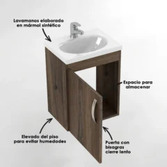 COMBO LAVAMANOS ECO + MUEBLE BÁSICO ELEVADO CON MANIJAS 40X30CM Mitte blanco FT