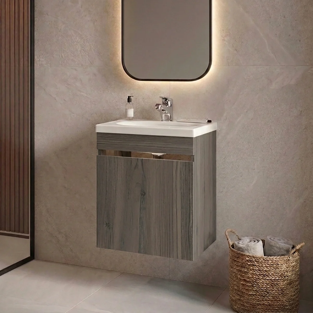 COMBO LAVAMANOS ECO + MUEBLE BÁSICO ELEVADO SIN MANIJAS 40X30CM Mite blanco C Amb