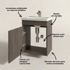 COMBO LAVAMANOS ECO + MUEBLE BÁSICO ELEVADO SIN MANIJAS 40X30CM mitte blanco A FT