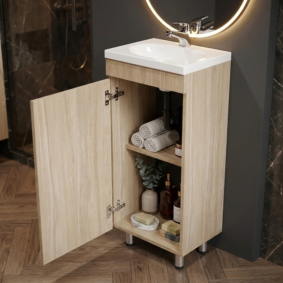 COMBO LAVAMANOS ECO + MUEBLE BÁSICO PISO SIN MANIJAS 40X30cm nardo open blanco COMBO LAVAMANOS ECO + MUEBLE BÁSICO PISO SIN MANIJAS 40X30cm nardo open blanco