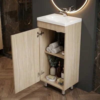 COMBO LAVAMANOS ECO + MUEBLE BÁSICO PISO SIN MANIJAS 40X30cm nardo open blanco