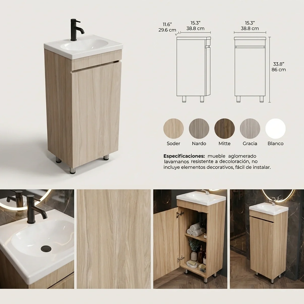 COMBO LAVAMANOS ECO + MUEBLE BÁSICO PISO SIN MANIJAS 40X30cm soder FT COMBO LAVAMANOS ECO + MUEBLE BÁSICO PISO SIN MANIJAS 40X30cm soder FT