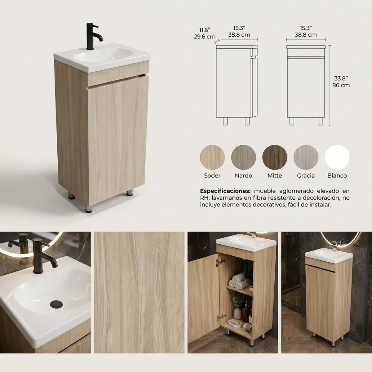 COMBO LAVAMANOS ECO + MUEBLE BÁSICO PISO SIN MANIJAS 40X30cm soder FT COMBO LAVAMANOS ECO + MUEBLE BÁSICO PISO SIN MANIJAS 40X30cm soder FT