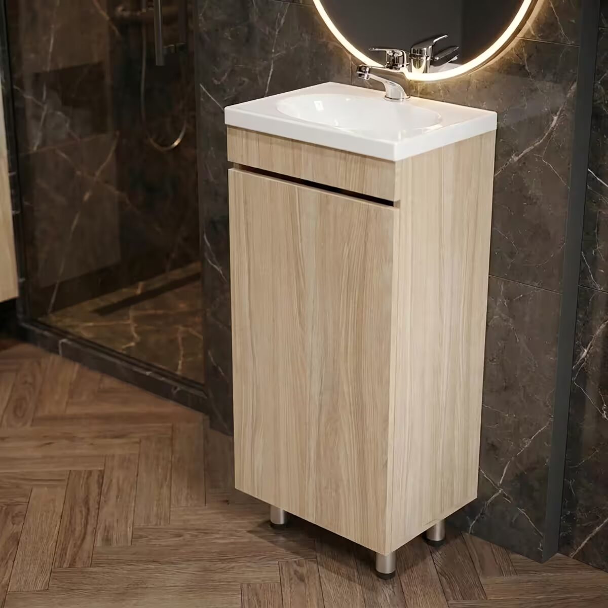 COMBO LAVAMANOS ECO + MUEBLE BÁSICO PISO SIN MANIJAS 40X30cm
