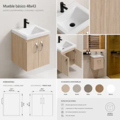 COMBO LAVAMANOS SIENA + MUEBLE BÁSICO ELEVADO 48X43cm + GRIFERÍA FT Soder