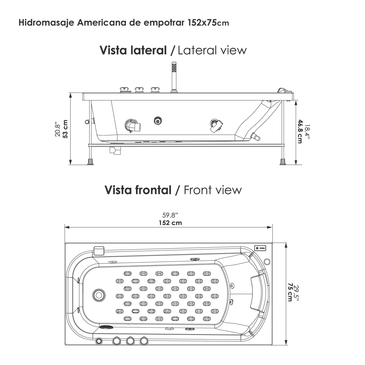 Hidromasaje-Americana-De-Empotrar-152x75cm-Planos hidromasaje