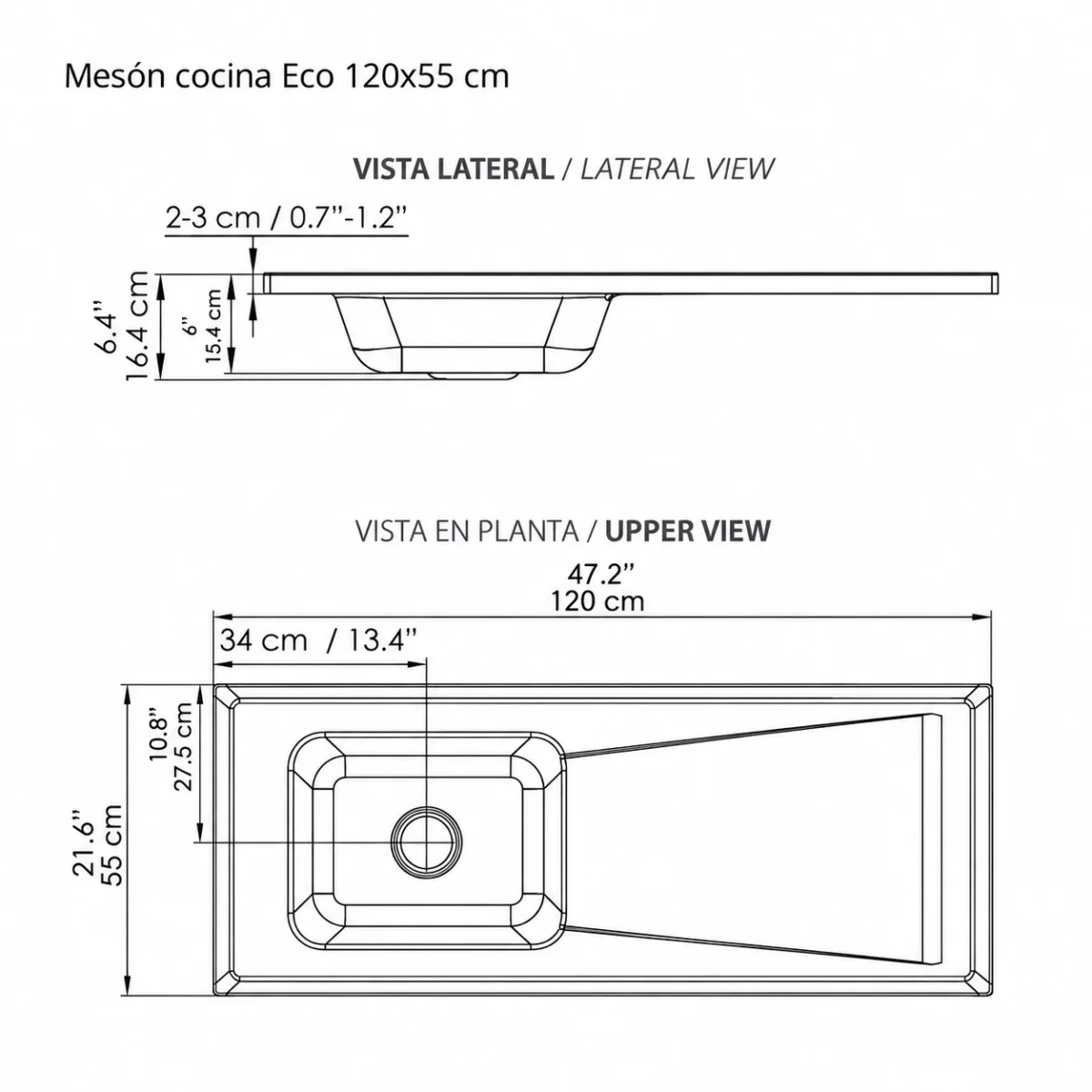 Meson cocina eco 120x55 SIN PERF Plano Web Mesón de cocina moderno planos