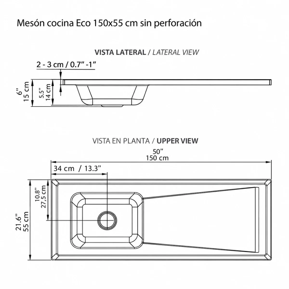 Meson cocina eco 150x55 SIN PERF Plano Web Mesones para cocina planos