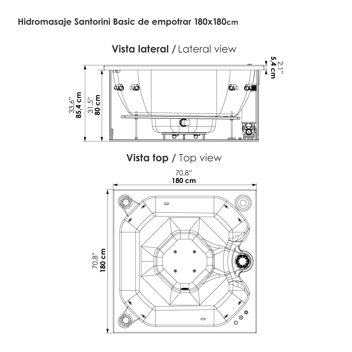 Hidromasaje-Santorini-Basic-De-Empotrar-180x180cm-Planos Hidromasaje