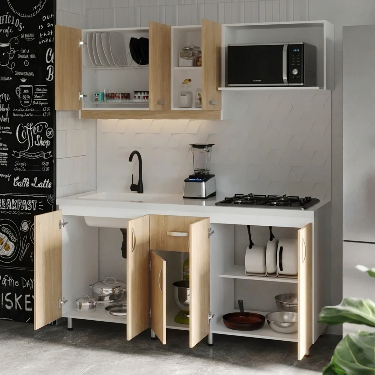 COCINA INTEGRAL AMBAR CUERPO BLANCO FRENTES Tahuari 180×60 cm Amb ope COCINA INTEGRAL AMBAR CUERPO BLANCO FRENTES Tahuari 180×60 cm Amb ope
