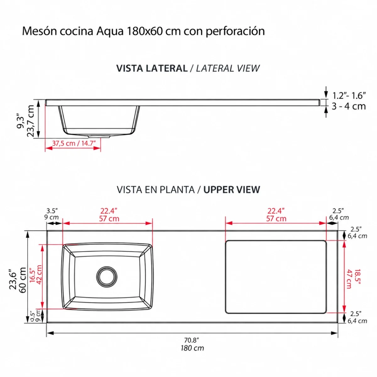 Meson cocina Aqua 180x60 CON PERF Plano Web Mesón Aqua planos