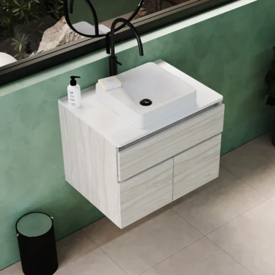COMBO LAVAMANOS VESSEL MECA + MESÓN OASIS + MUEBLE MACAO CLASS 63X48 CM