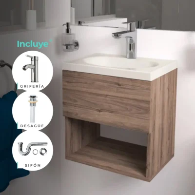 COMBO LAVAMANOS ECO + MUEBLE RAYO ELEVADO + ACCESORIOS | 40X30cm