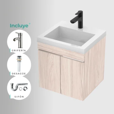 LAVAMANOS OSLO + MUEBLE BÁSICO SIN MANIJAS + ACCESORIOS | 48x43cm