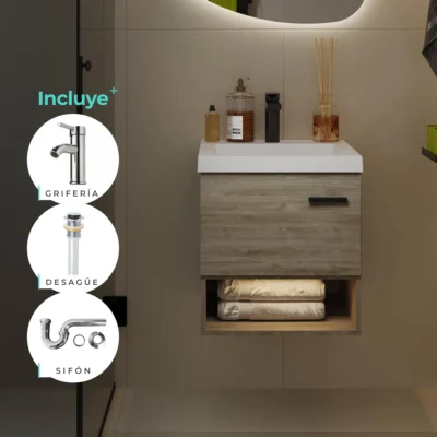 COMBO LAVAMANOS OSLO + MUEBLE POLOCK + ACCESORIOS | 48X38CM
