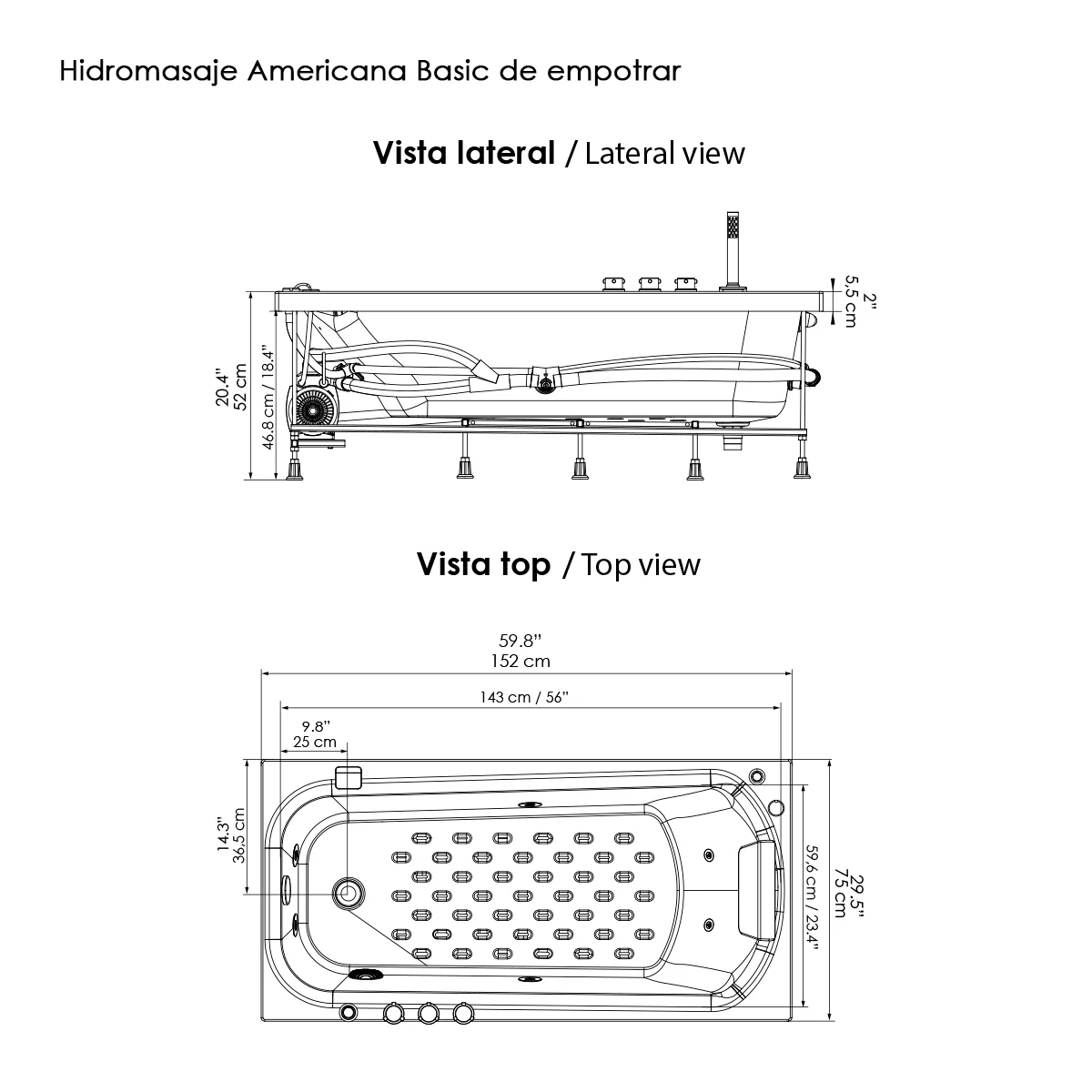Hidromasaje-Americana-Basic-Empotrar-152x75-Planos Hidromasaje