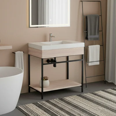 COMBO LAVAMANOS OSLO + MUEBLE GODAI PISO 79X48cm + ENTREPAÑO