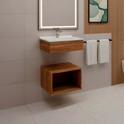 COMBO LAVAMANOS QUADRATTO + MUEBLE GODAI ELEVADO 48x43 + CUBO 48