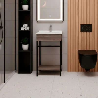 COMBO LAVAMANOS QUADRATTO + MUEBLE GODAI PISO 48X43cm + ENTREPAÑO