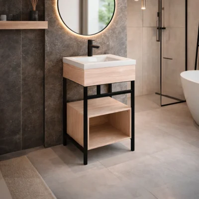 COMBO LAVAMANOS SIENA + MUEBLE GODAI PISO 48X43cm + CUBO 48