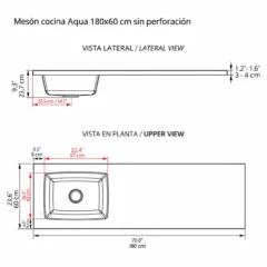 Meson cocina Aqua 180x60 SIN PERF Plano Web